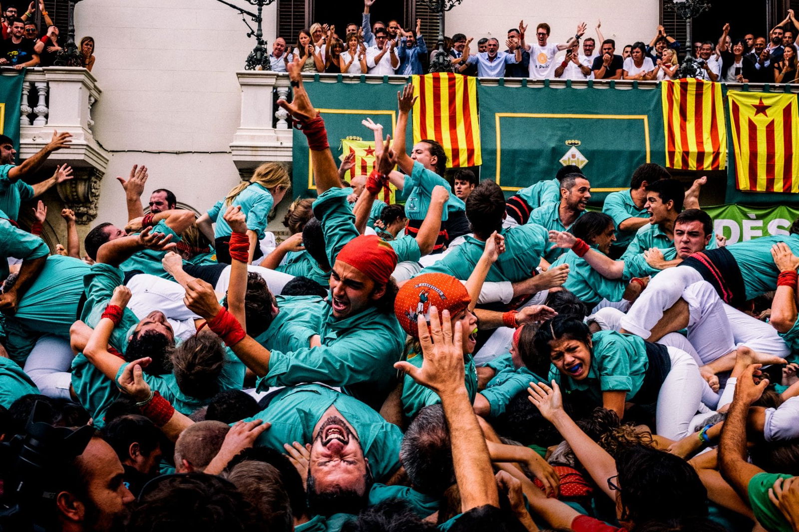 Photo of a collapsed human tower in Catalunya Spain