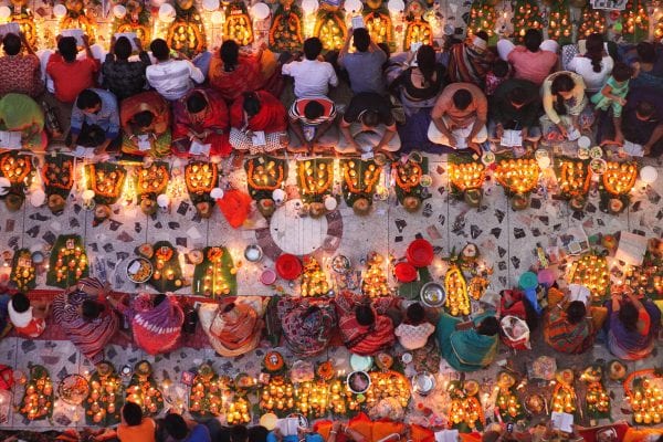 color aerial photo of people in religious fasting Festival Rakher Upobash" - Bangladesh