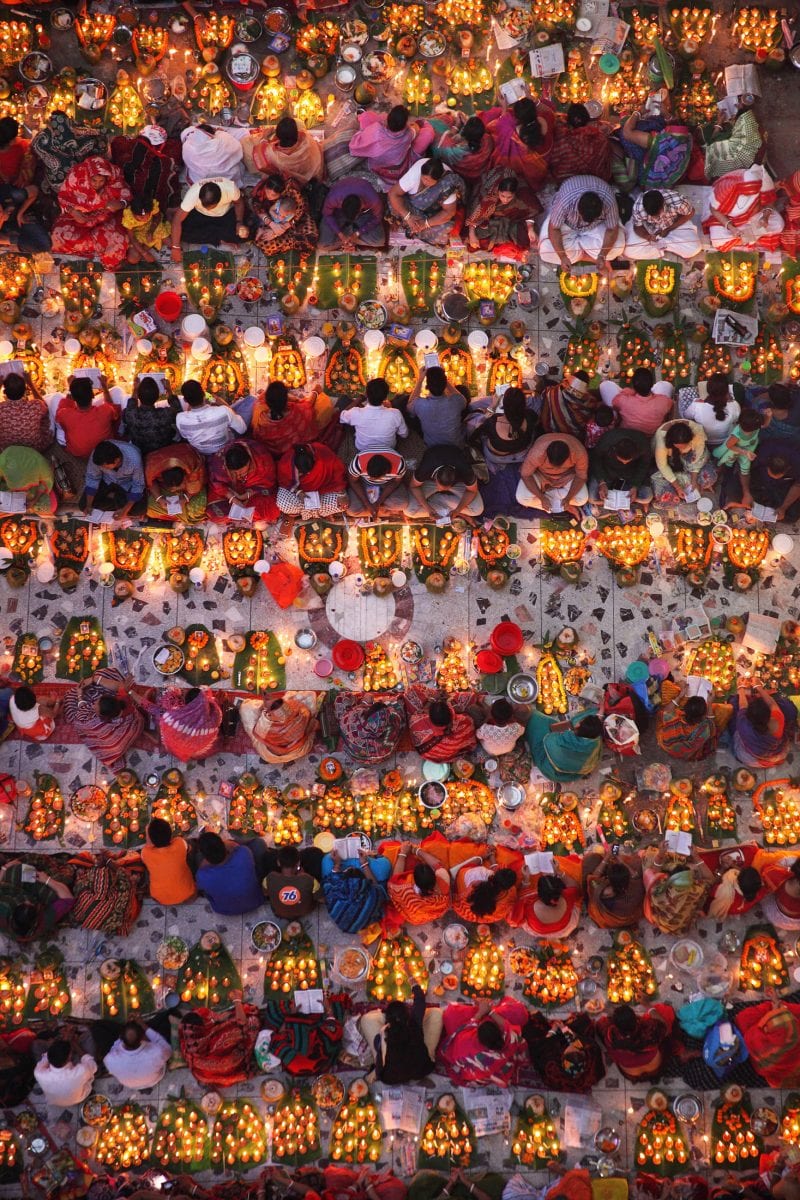 color aerial photo of people in religious fasting Festival Rakher Upobash" - Bangladesh