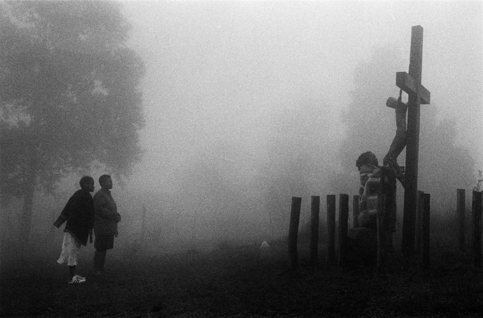 Black and White Photography Fog scene cross