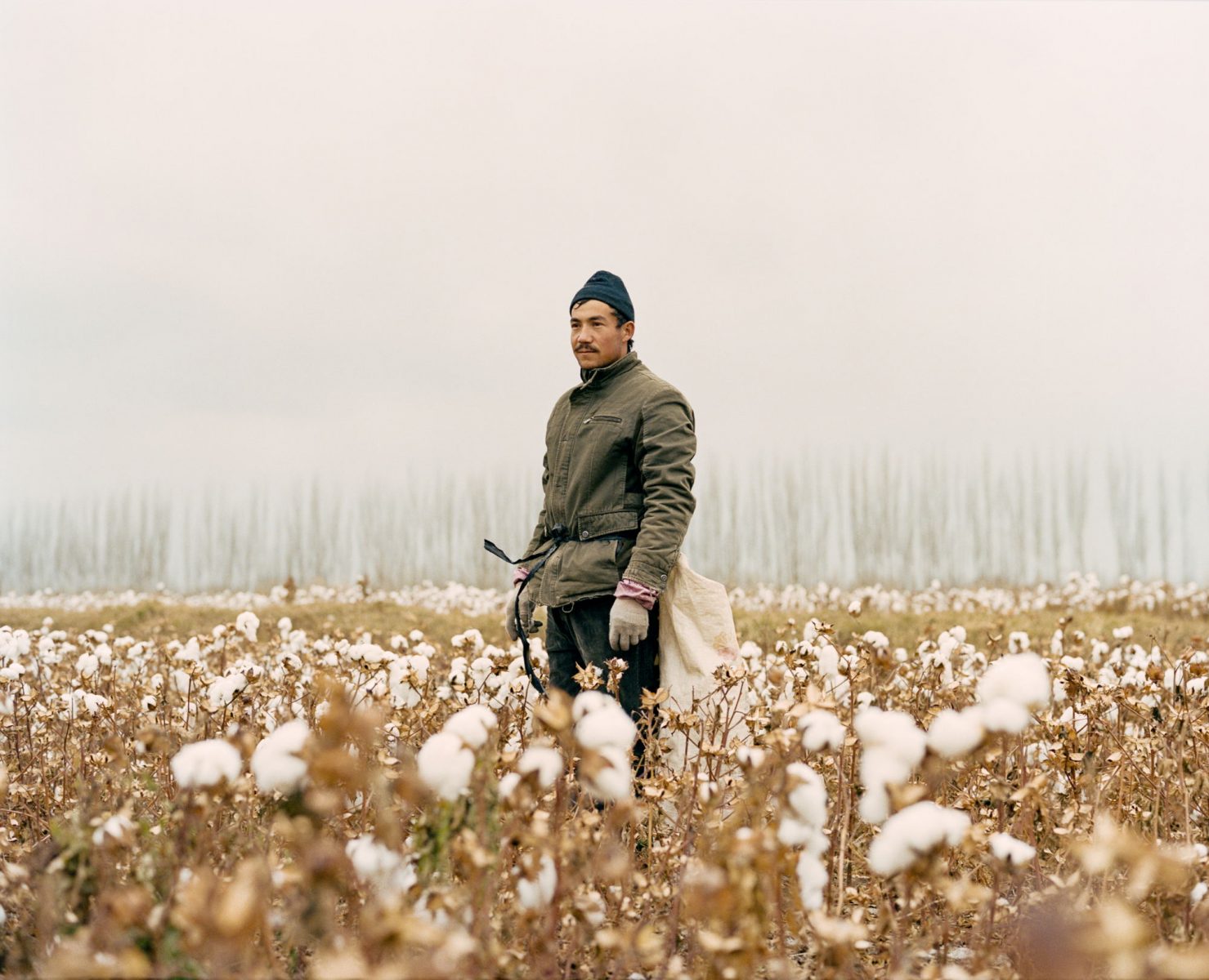 Travel photography by Patrick Wack, from the series Out West. A young Uighur-minority seasonal worker poses on the last days of the cotton harvest in Luntai county, Xinjiang, China