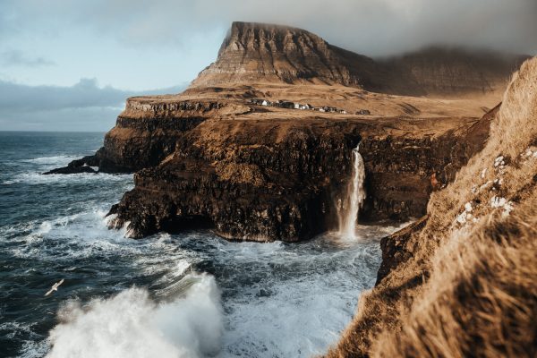 Hannes Becker landscape photo. Coastal waterfall, Gasadalur, Faroe Islands.