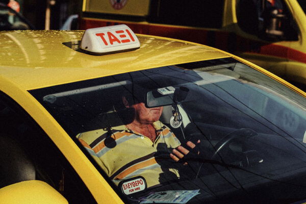 color street photograph of a taxi in Athens, Greece by Marina Nota