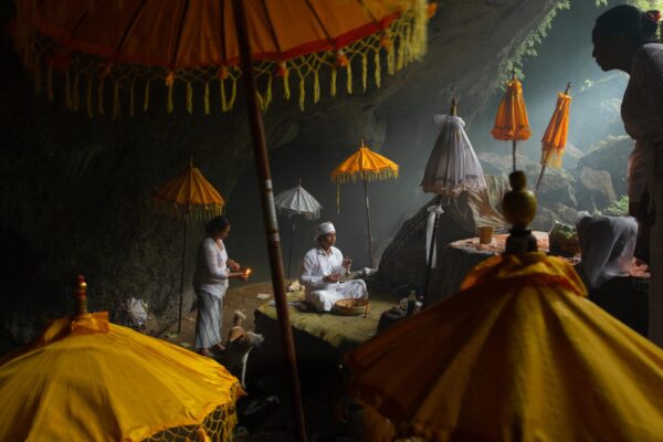 color photograph of Balinese priests in a Temple by Michael Morgan