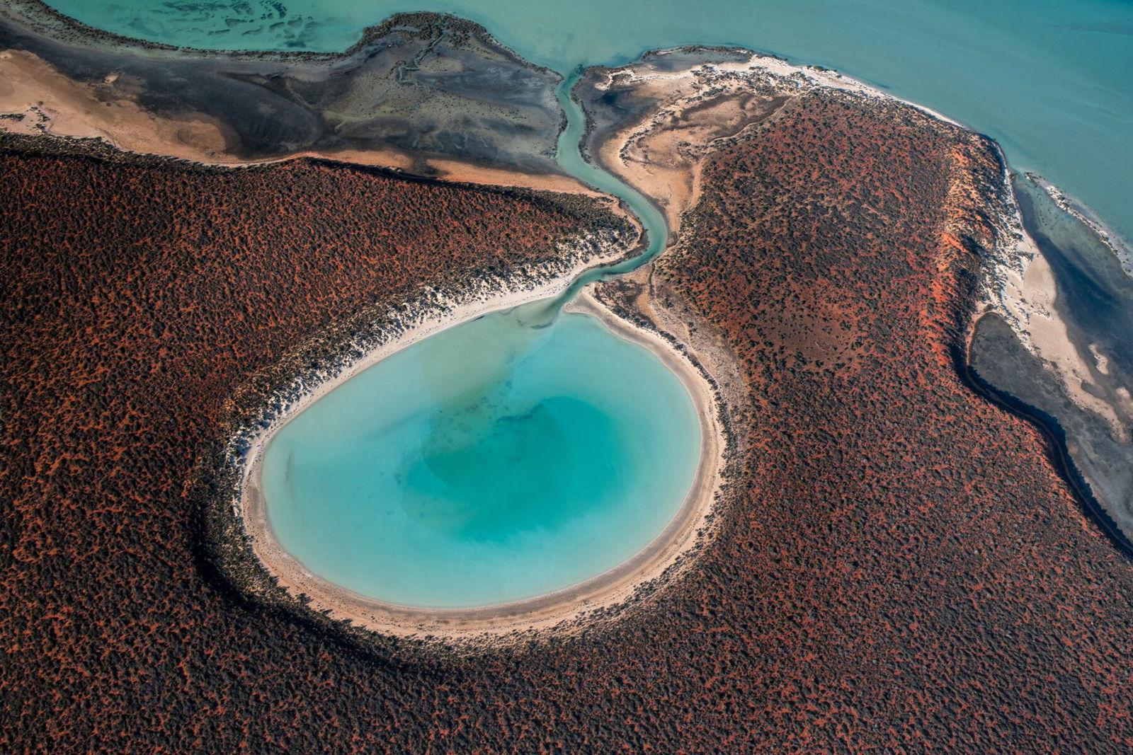 Ross Long, aerial photography of Lake Nabberu, a little lagoon in Western Australia