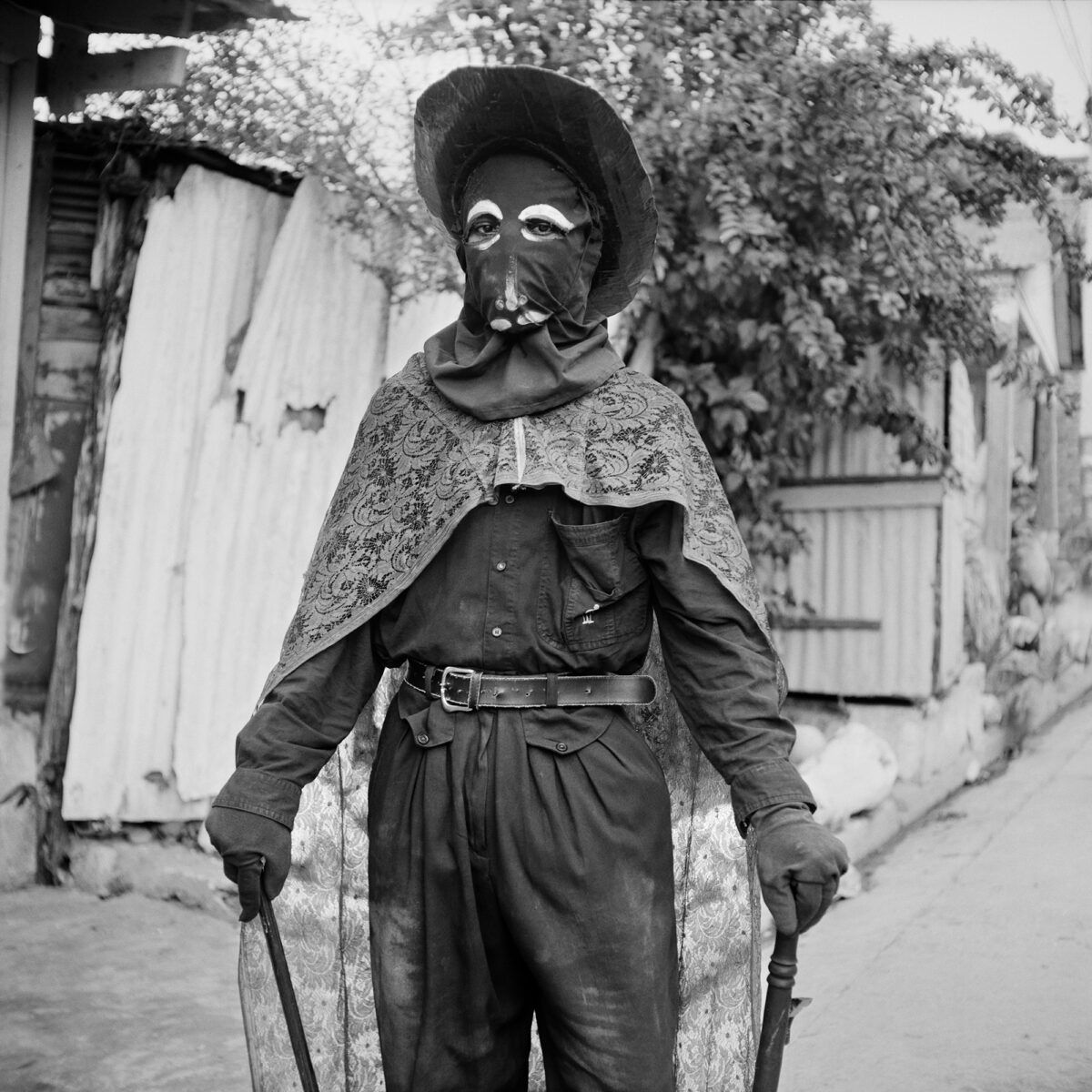 Medium format black and white portrait photography by Leah Gordon, carnival Haiti. From the series Kanaval.