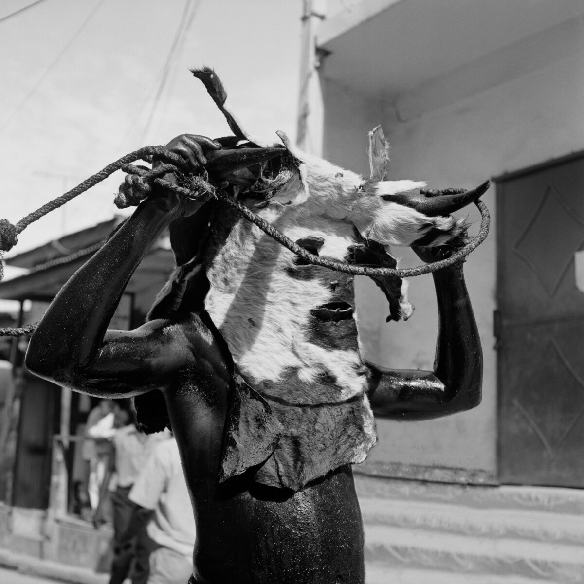 Medium format black and white portrait photography by Leah Gordon, carnival Haiti. From the series Kanaval.