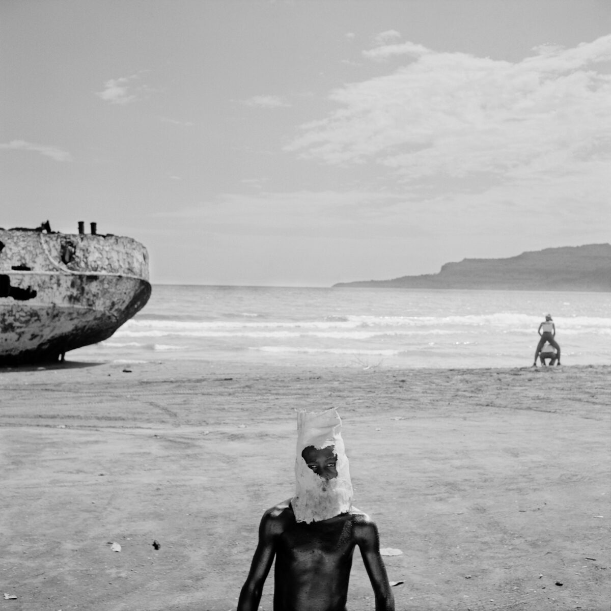 Medium format black and white portrait photography by Leah Gordon, carnival Haiti. From the series Kanaval.