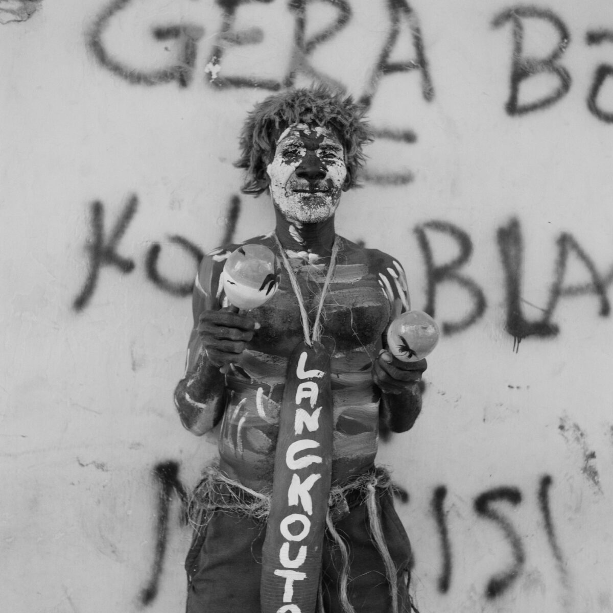 Medium format black and white portrait photography by Leah Gordon, carnival Haiti. From the series Kanaval.