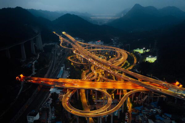 color aerial landscape photo of the Guiyang Qianchun overpass in China by Seo In Cho