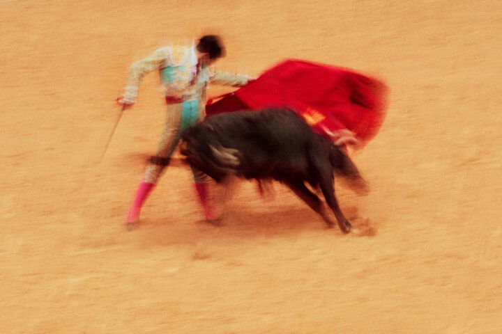 Photo of a bullfighter and bull by Owen Harvey from his Bullfighting series