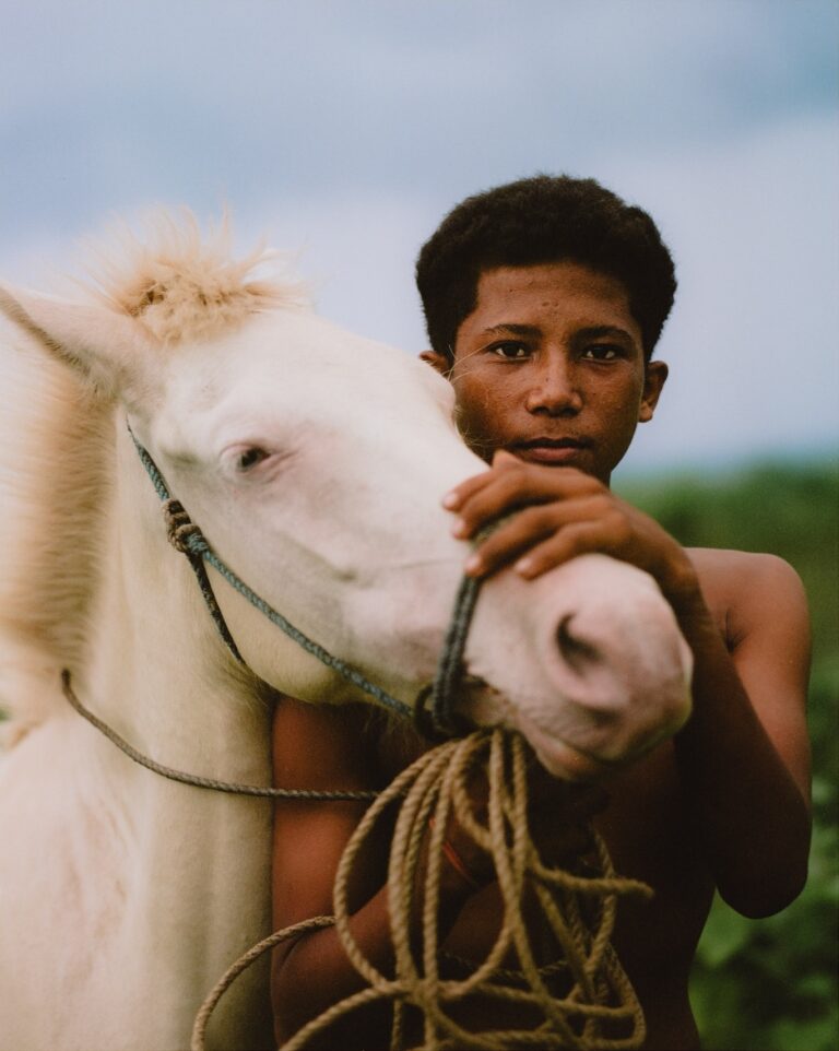 color portrait photo of young boy with horse in Sumba Island, Indonesia by Pie Aerts