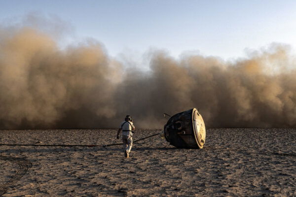 Documentary photography by Andrew McConnell. The Soyuz MS-04 spacecraft carrying Russian cosmonaut Fyodor Yurchikhin, and US astronauts Peggy Whitson and Jack Fischer