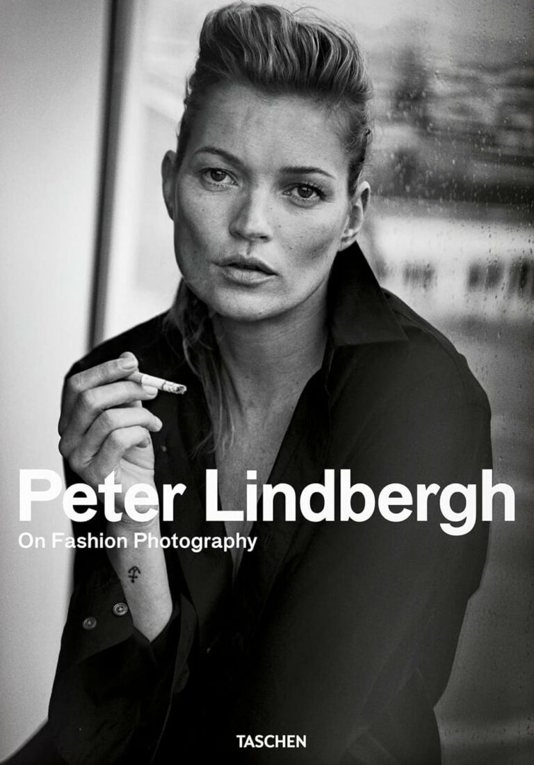 Cover of the book On Fashion Photography by Peter Lindbergh. Featuring a portrait of Kate Moss smoking