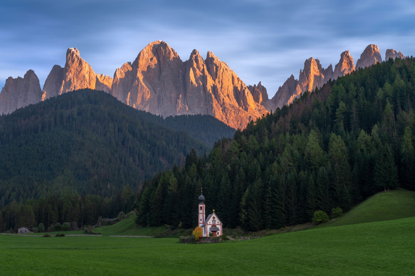 color landscape photo of Church of San Giovanni in Ranui, South Tyrol by Jason Marino