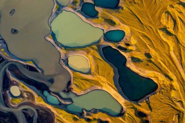 Color aerial landscape photo of glacial kettles in Iceland by Alex Visbal