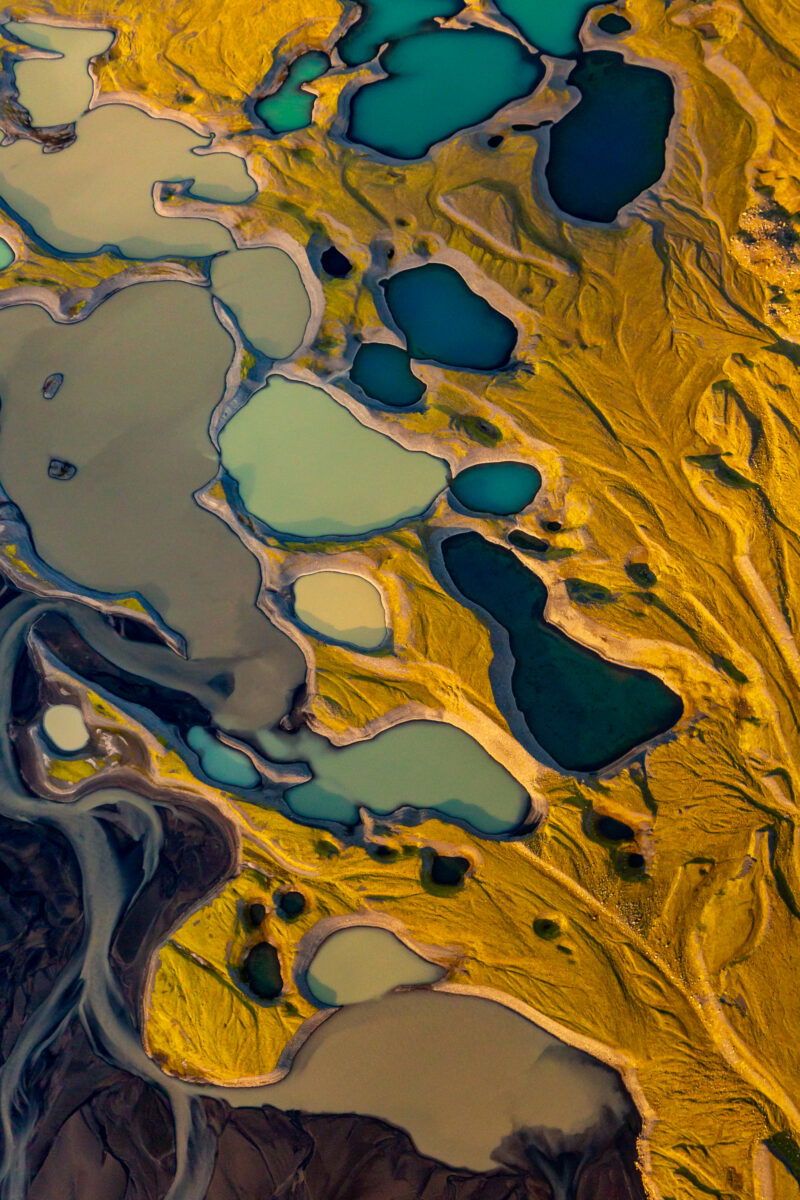 Color aerial landscape photo of glacial kettles in Iceland by Alex Visbal