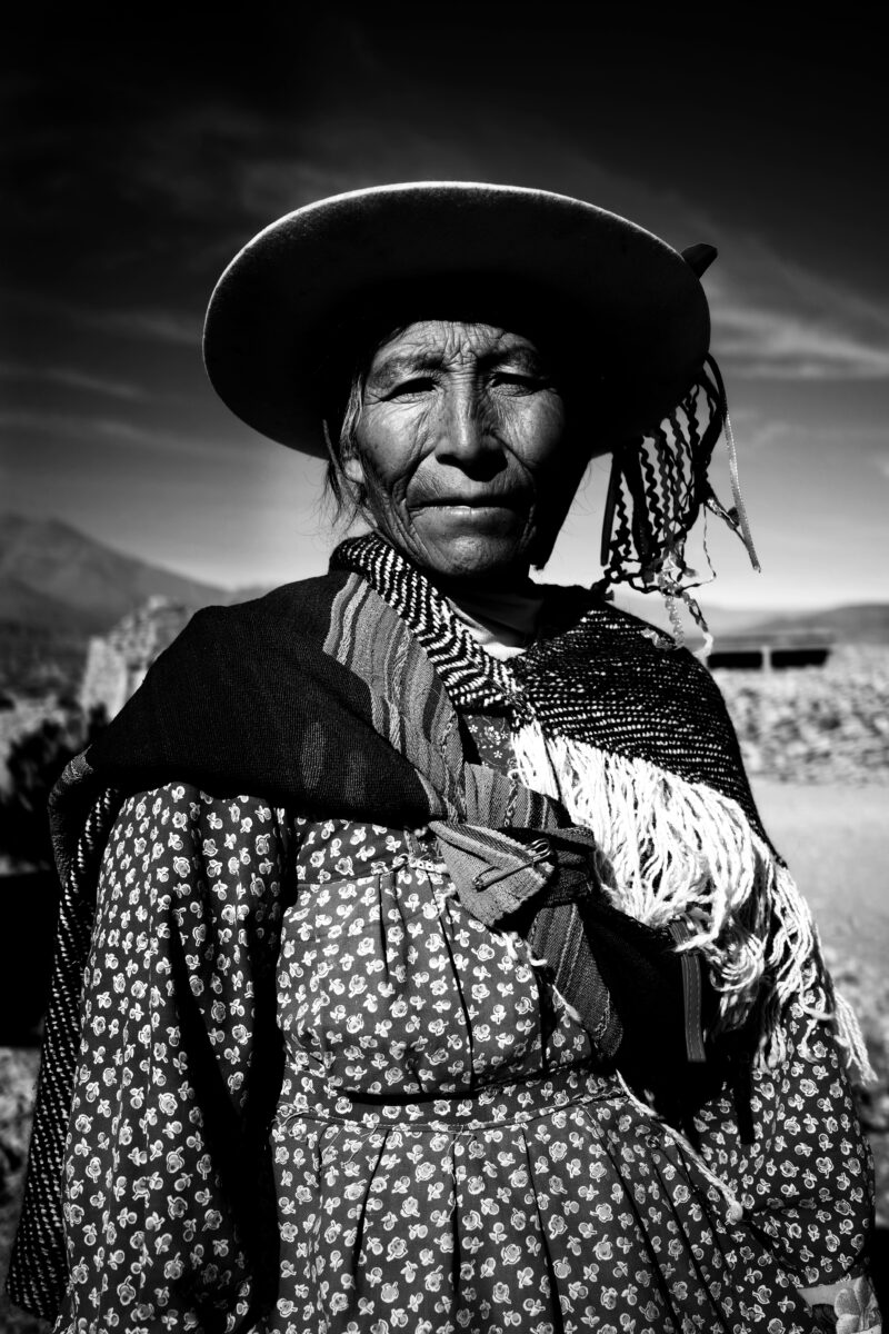 black and white portrait of woman in Villamar, Bolivia by Michael Murray